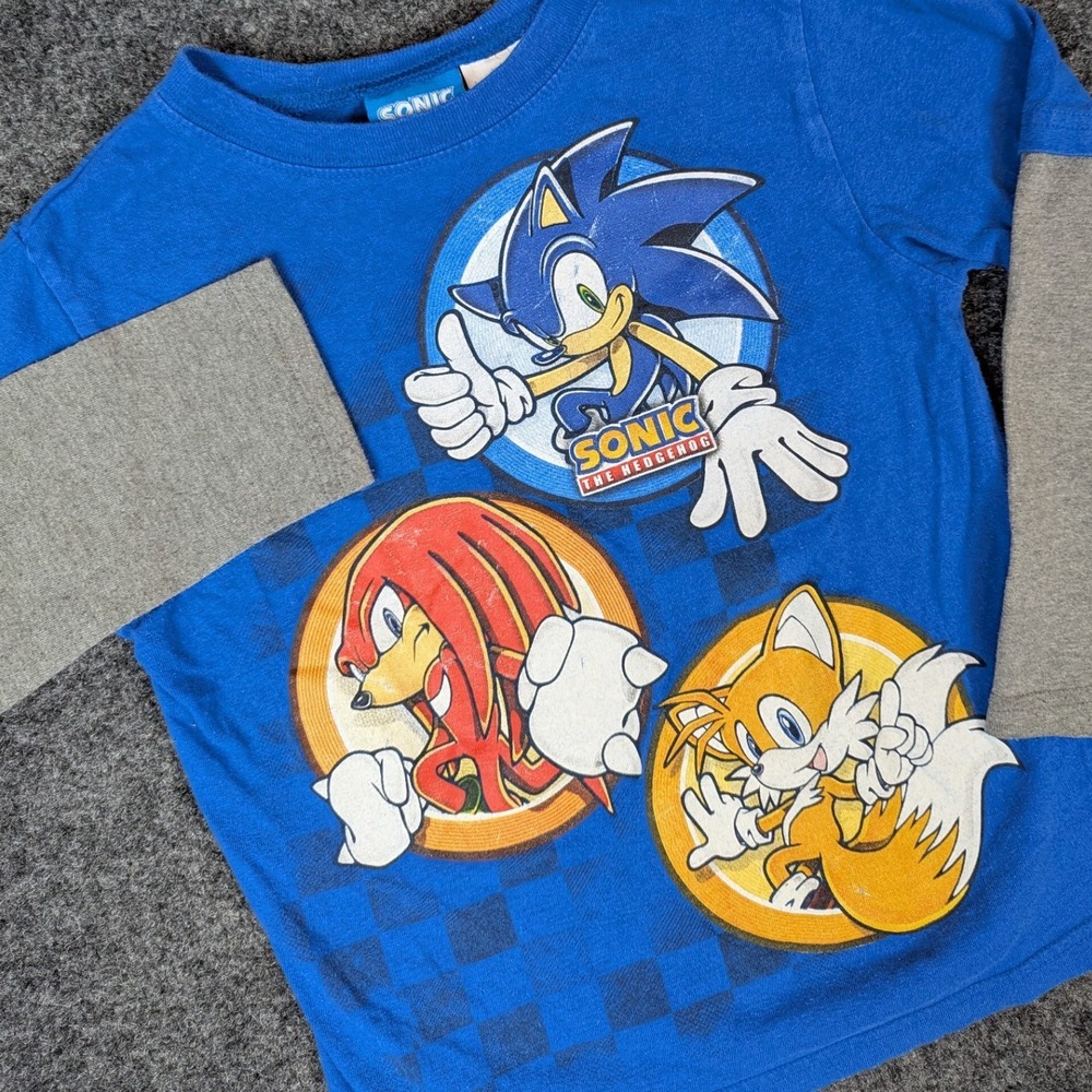 Sonic The Hedgehog Kids Blue Long Sleeve Layered Look Graphic Tee Shirt Kids 5/6